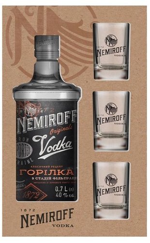 Vodka Nemiroff ORIGINAL ir + 3 skla GB  40%0.70l